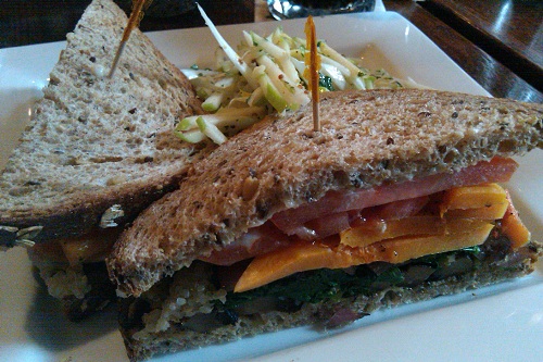 A portobello mushroom and butternut squash sandwich from Skinner's Loft in Jersey City, NJ