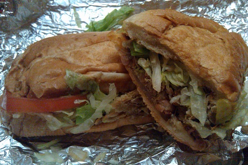 A carnitas torta from La Victoria taqueria, San Jose