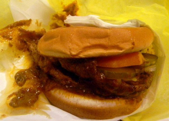 The double hamburger with everything (including chili) at Original Tommy's